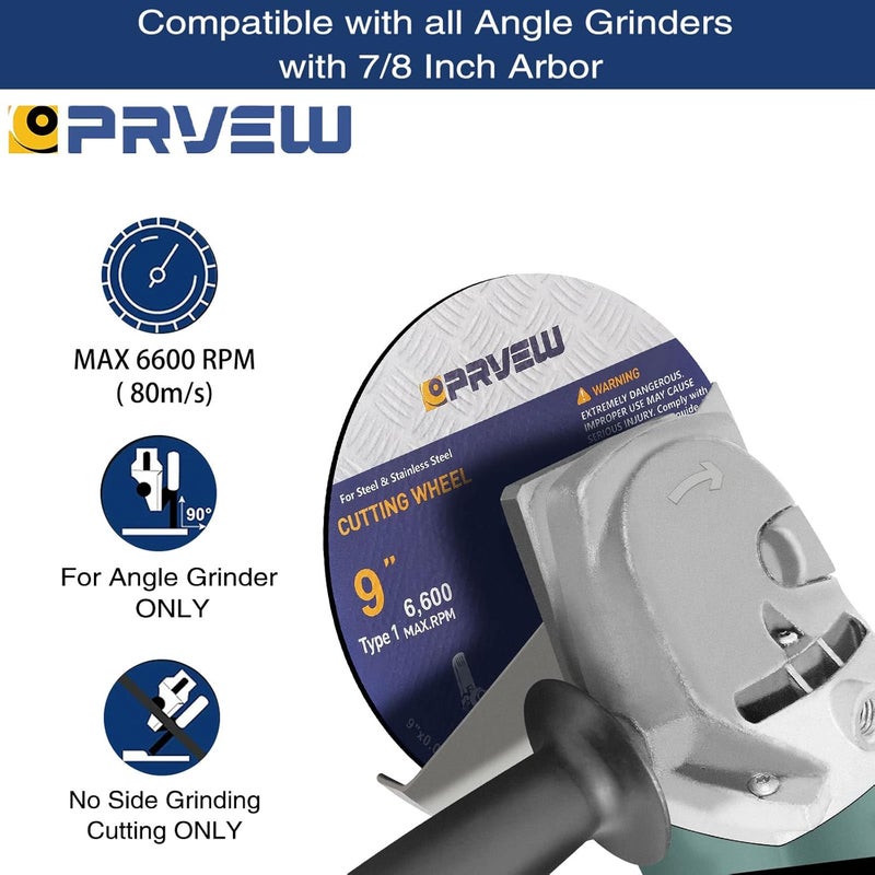 PRVEW 10-Pack Cut Off Wheels 9-Inch, 9"x0.075"x7/8" Quality Cutting Disc, Metal & Stainless Steel Aggressive Cutting Wheel for Angle Grinder, General Purpose Cut-Off Wheel(9-Inch) - Image 3